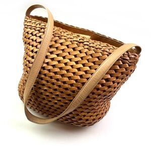 Vintage Fossil Tan Leather Basket Weave Short Strap Shoulder Bag